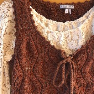 NOW A SET- Get Both! Peruvian Connection Lace-Up Vest AND Sundance Lace Top!